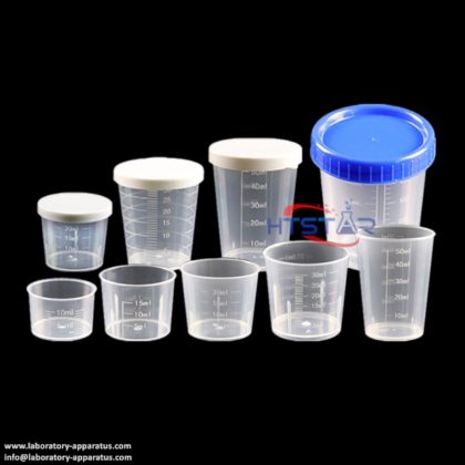 Plastic Measuring Cup Small 10ml to 120ml With Cap Laboratory Plasticware HTC1009